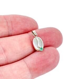Vintage Sterling Silver 950 Emerald Accent Oval Pendant | Dainty Gemstone Charm
